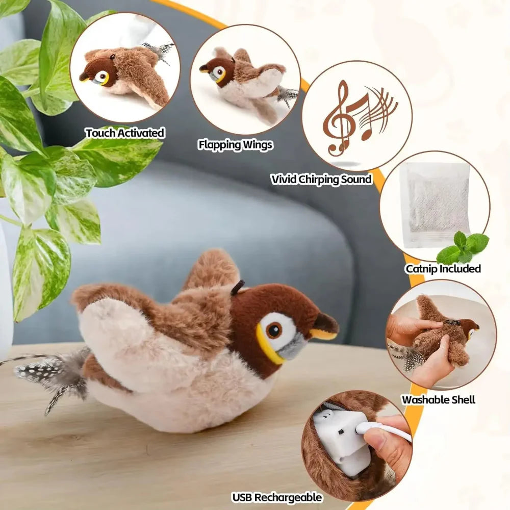 🐦 FlutterChirp™ Cat Toy – Rechargeable Flapping Bird with Catnip & Realistic Sounds
